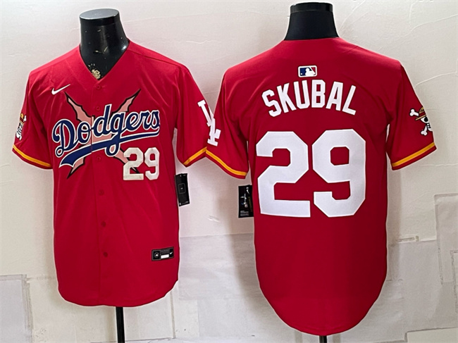 Men's Los Angeles Dodgers x One Piece #29 Tarik Skubal Red Vapor Premier Limited Stitched Baseball Jersey Men's Los Angeles Dodgers x One Piece #29 Tarik Skubal Red Vapor Premier Limited Stitched Baseball Jersey
